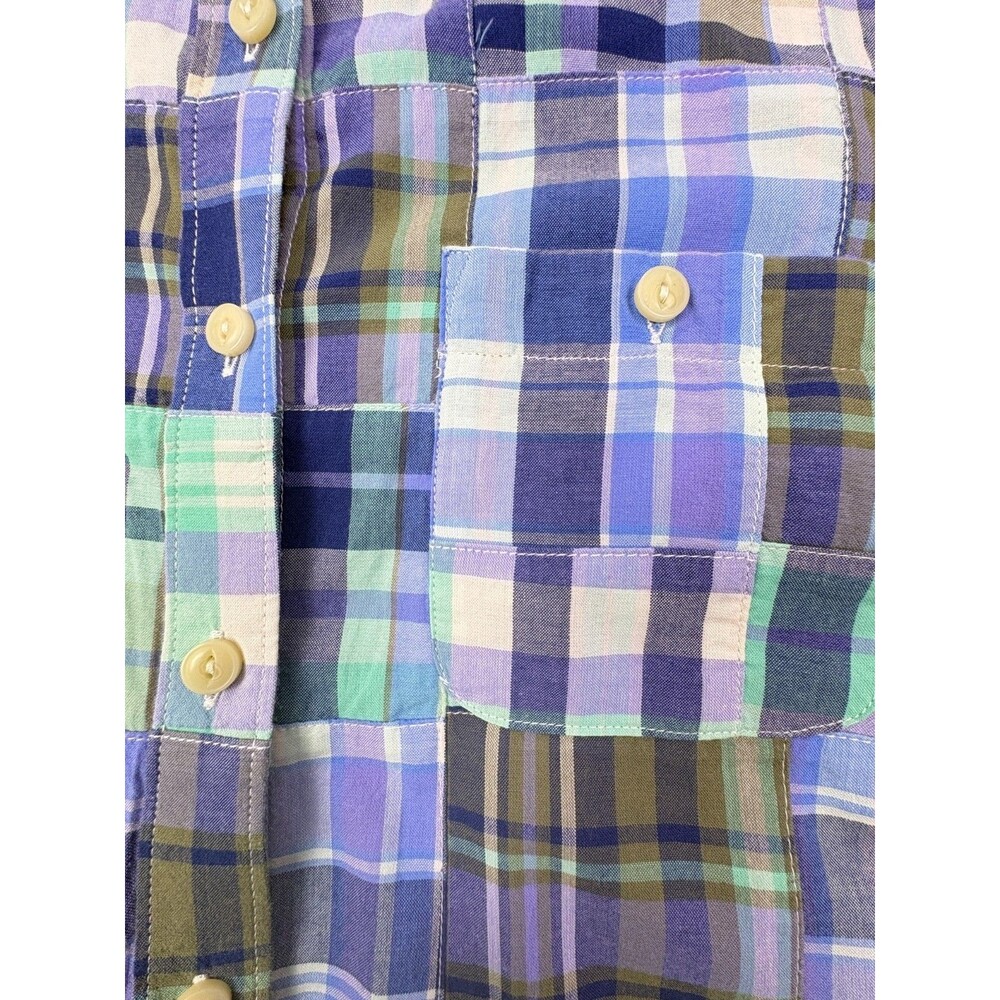 LL Bean Madras Patchwork Plaid Shirt Petite Roll Tab Sleeve Cottage MP - Picture 7 of 16